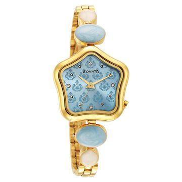Sonata Utsav Blue Dial Yellow Bi Metal Strap Watch for Women