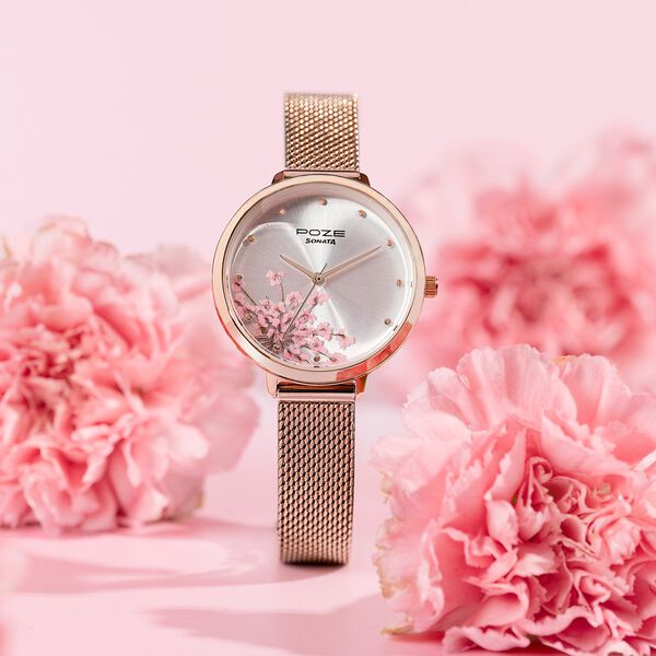 Sonata Poze Quartz Analog Silver Dial Metal Strap Watch For Women - image number 0