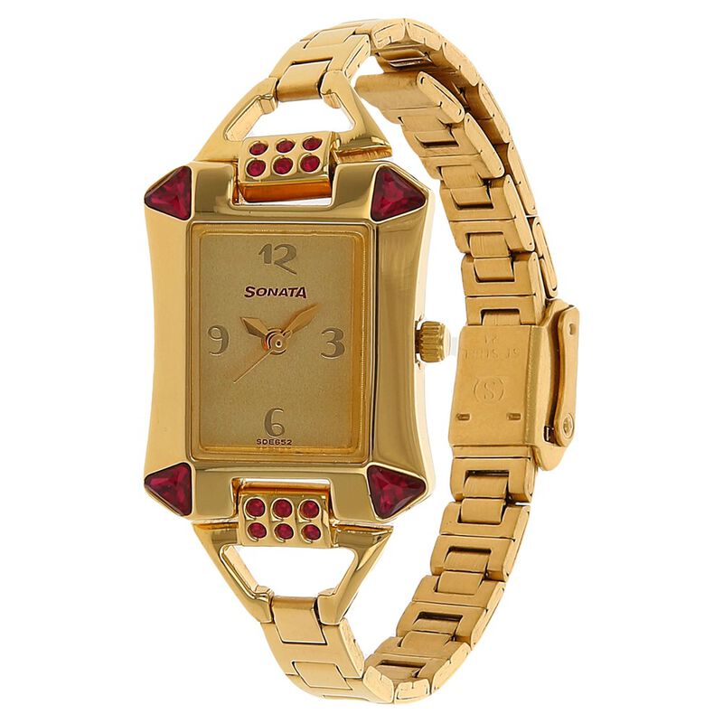 Sonata Quartz Analog Golden Dial Stainless Steel Strap Watch for Women - image number 1