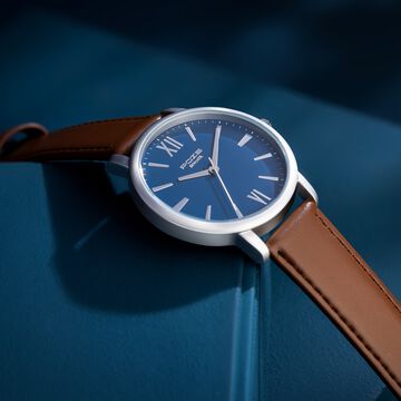 Sonata Poze Quartz Analog Blue Dial Brown Leather Strap Watch For Men
