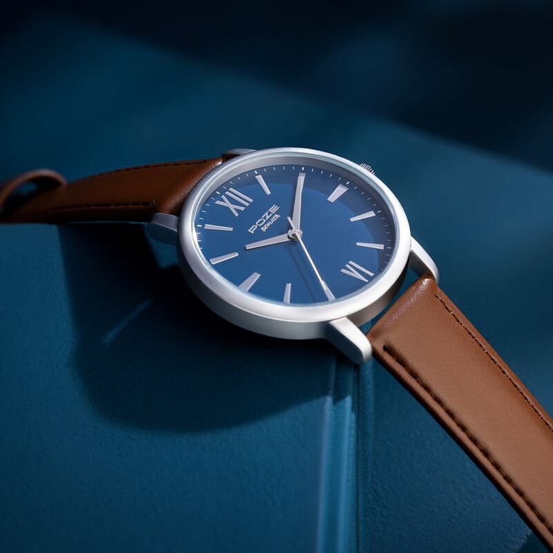 Buy Online Sonata Poze Quartz Analog Blue Dial Brown Leather Strap