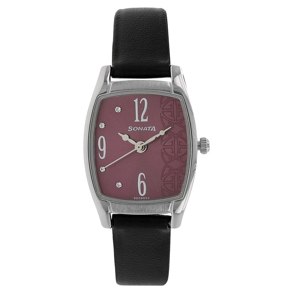 Buy Online Sonata Quartz Analog Purple Dial Leather Strap Watch