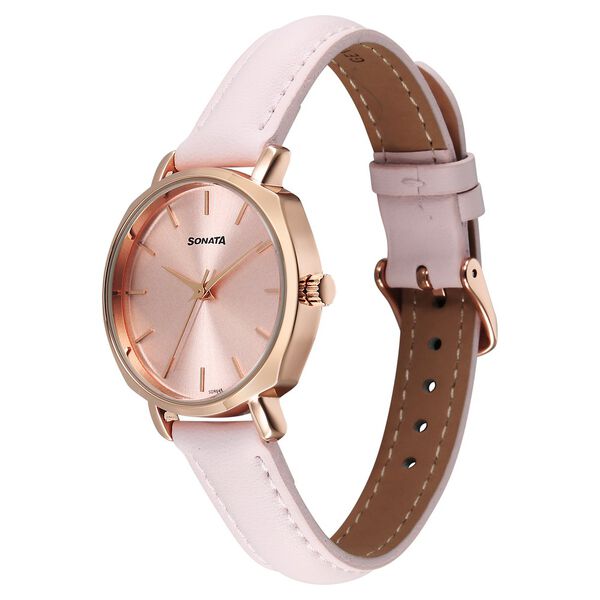 Sonata Eternia Quartz Analog Pink Dial Leather Strap Watch For Women - image number 1