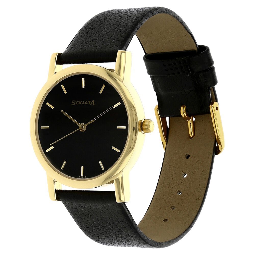 Sonata Quartz Analog Black Dial Leather Strap Watch for Men