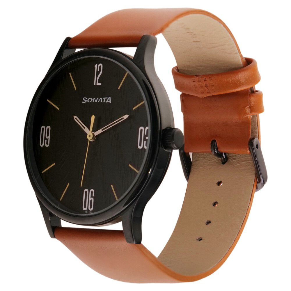 Sonata leather clearance watch