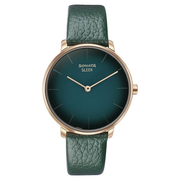 Sonata Sleek Quartz Analog Green Dial Green Leather Strap Watch for Women - image number 0