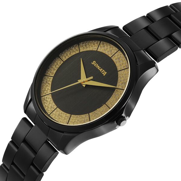Sonata Traditional Essentials Quartz Analog Multicoloured Dial Black Metal Strap Watch For Men - image number 4
