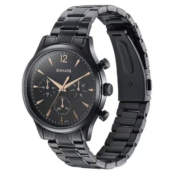Sonata Wedding Edit Quartz Multifunction Black Dial Stainless Steel Strap Watch For Men - image number 2