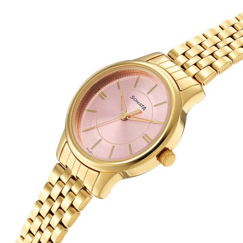 Sonata Classic Gold Pink Dial Metal Strap Watch for Women - image number 2