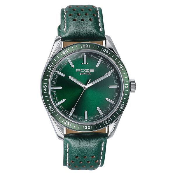 Sonata Poze Quartz Analog Green Dial Green Colour Leather Strap Watch For Men - image number 2
