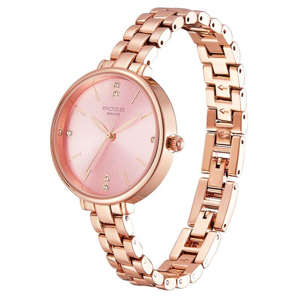 Poze by Sonata Quartz Analog Pink Dial Metal Strap Watch for Women - image number 2