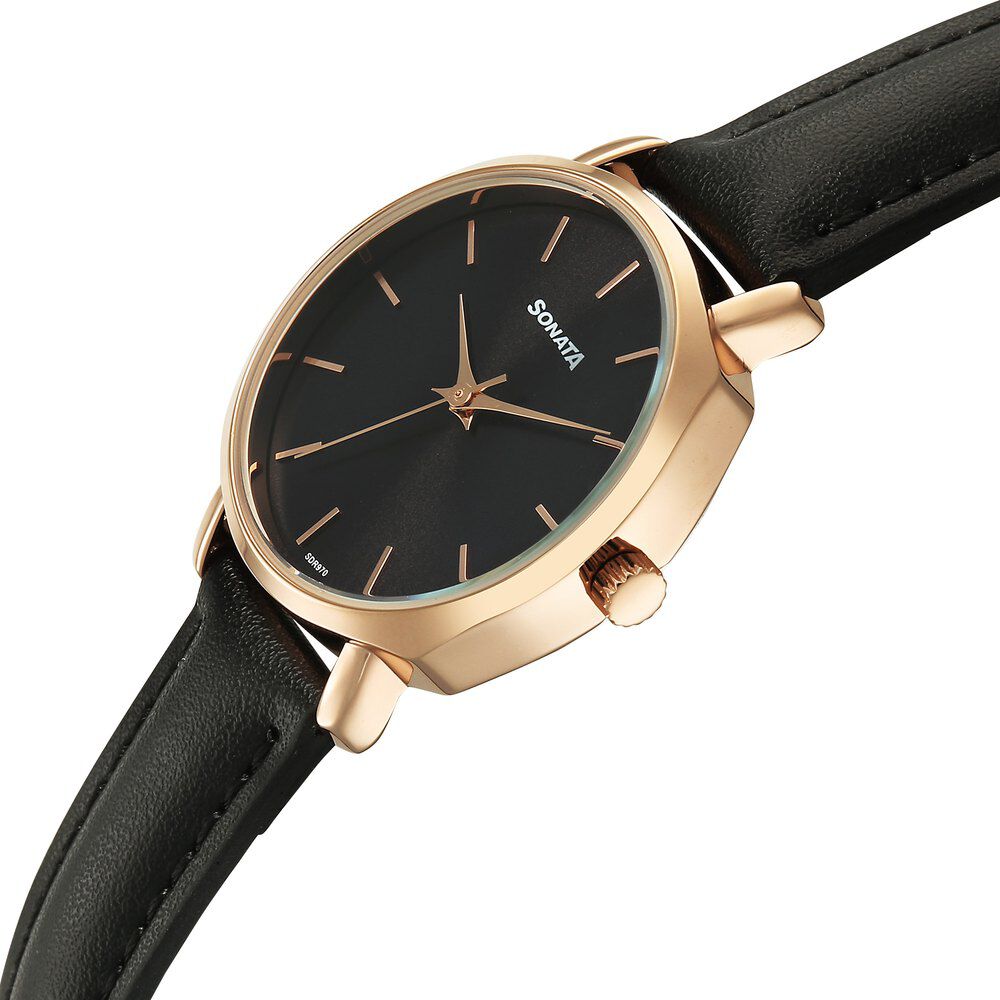 Buy Online Sonata Eternia Quartz Analog Black Dial Leather Strap