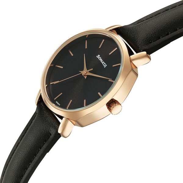 Sonata Eternia Quartz Analog Black Dial Leather Strap Watch For Women - image number 2