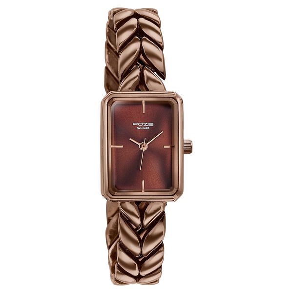 Poze By Sonata Quartz Analog Brown Dial Brown Metal Strap Watch For Women - image number 2