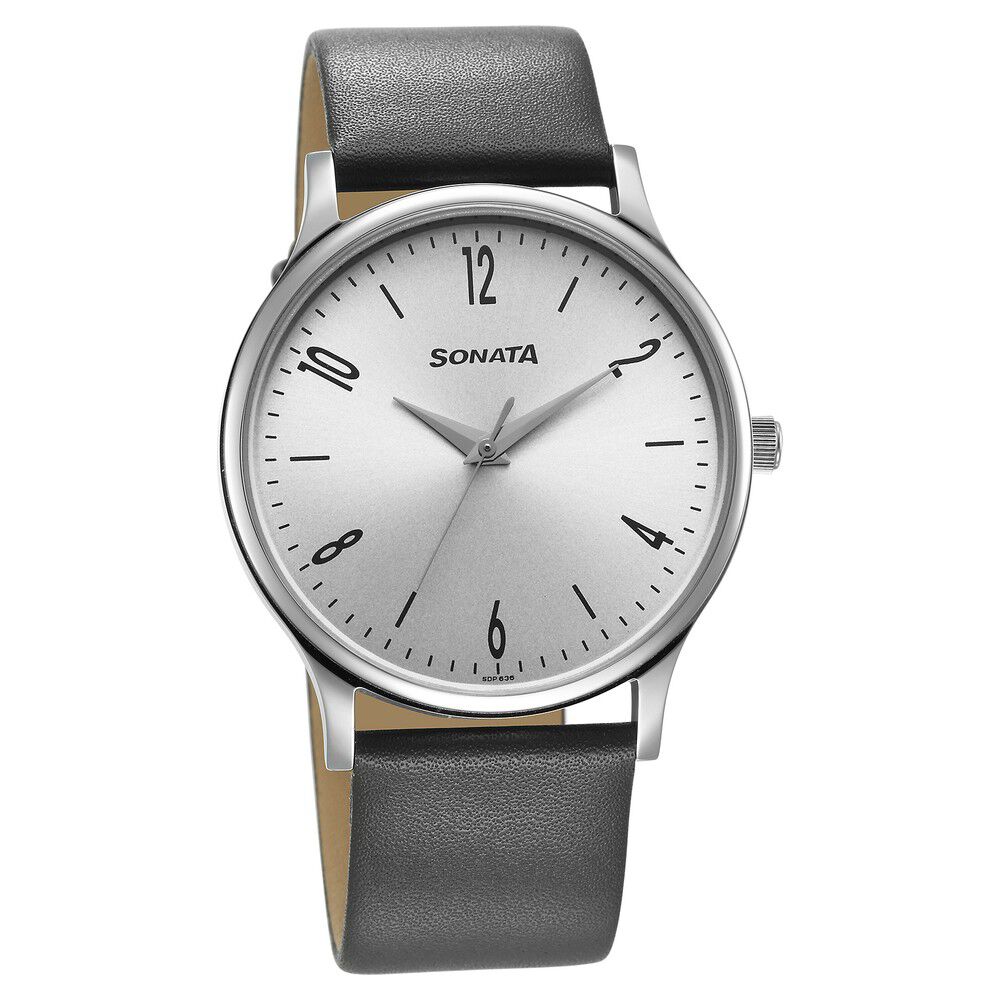 Buy Online Sonata Aspire Quartz Analog Grey Dial Leather Strap Watch for Men 77105sl15w Sonata