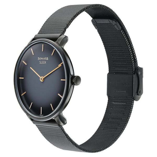 Sonata Sleek Quartz Analog Black Dial Black Stainless Steel Strap Watch for Women - image number 2