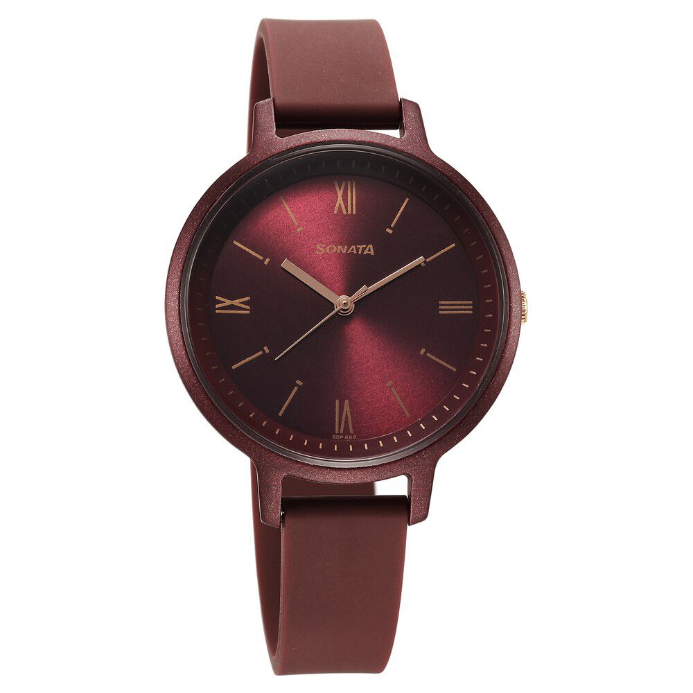 Buy Online Sonata Splash Quartz Analog Maroon Dial Plastic Strap Watch for Women 87049pp16w p Sonata