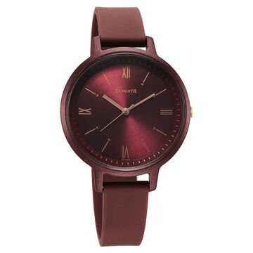 Sonata Splash Quartz Analog Maroon Dial Plastic Strap Watch for Women