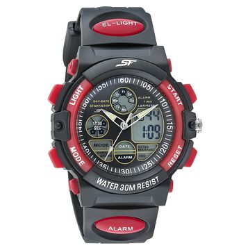 SF Quartz Analog Digital Black Dial PU Strap Watch for Men