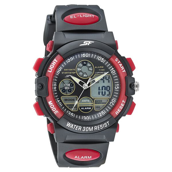 SF Quartz Analog Digital Black Dial PU Strap Watch for Men - image number 0