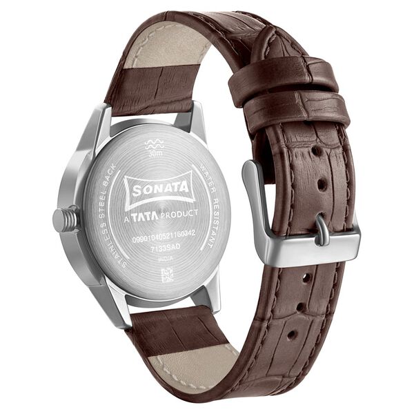 Sonata Quartz Multifunction Silver Dial Leather Strap Watch for Men - image number 3