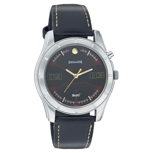 Sonata Quartz Analog Black Dial Leather Strap Watch for Men - image number 0