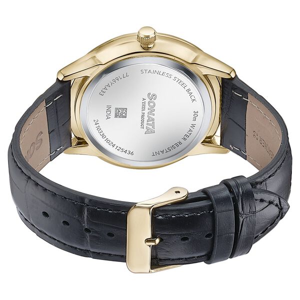 Sonata Wedding Edit Quartz Analog with Date Golden Dial Leather Strap Watch For Men - image number 5
