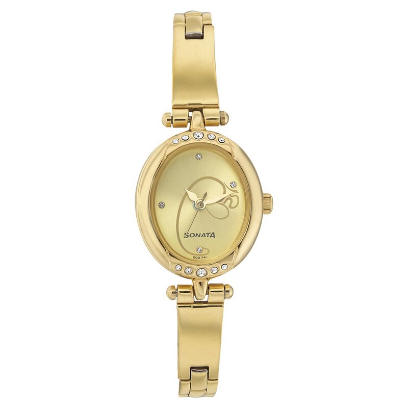 Sonata Quartz Analog Champagne Dial Stainless Steel Strap Watch for Women - image number 0