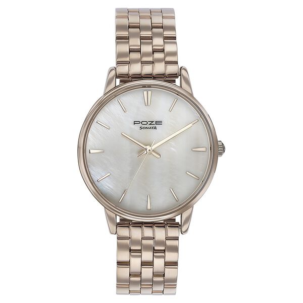 Sonata Poze Quartz Analog Khaki Dial Brown Color Stainless Steel Strap Watch For Women - image number 1