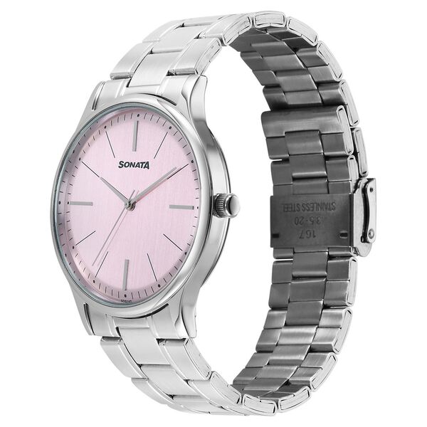 Sonata Aspire Quartz Analog Pink Dial Stainless Steel Strap Watch For Men - image number 1