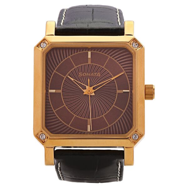 Sonata Quartz Analog Brown Dial Leather Strap Watch for Men - image number 0