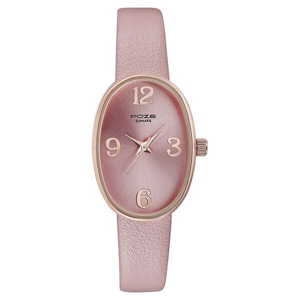 Sonata Poze Quartz Analog Pink Dial Leather Strap Watch for Women - image number 1