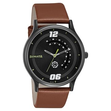 Sonata RPM Quartz Analog with Day and Date Grey Dial Leather Strap Watch for Men