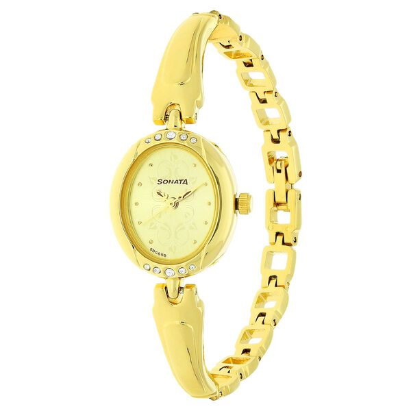 Sonata Wedding Champagne Dial Women Watch With Metal Strap - image number 1