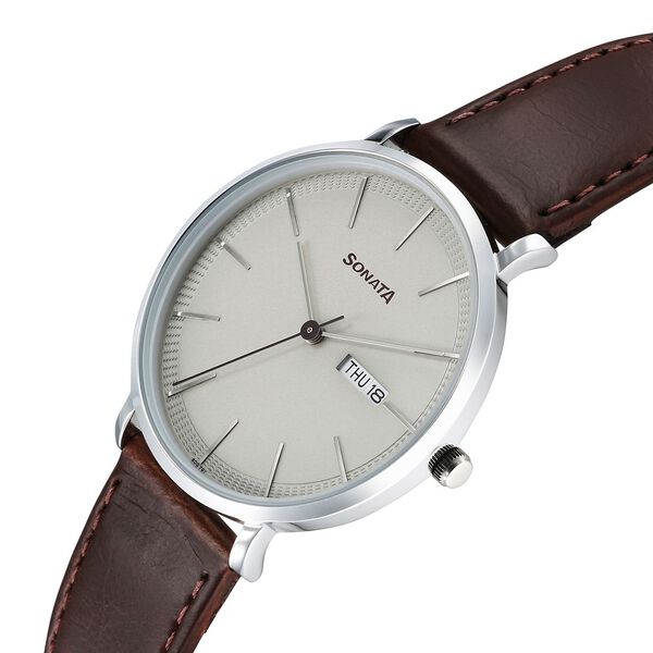 Sonata Ascent Quartz Analog with Day and Date Grey Dial Leather Strap Watch For Men - image number 1