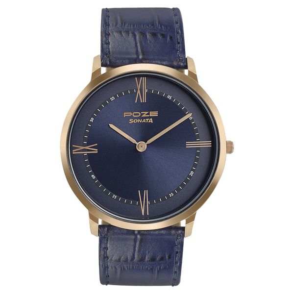 Sonata Poze Quartz Analog Blue Dial Leather Strap Watch for Men - image number 1