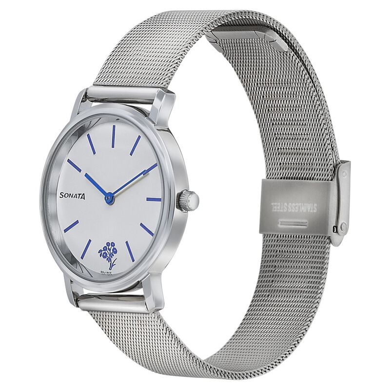 Sonata Silver Lining White Dial Women Watch With Stainless Steel Strap - image number 1