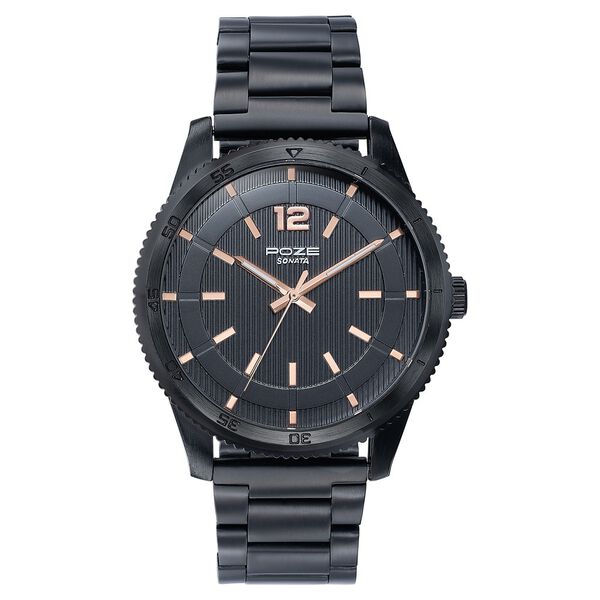 Sonata Poze Quartz Analog Black Dial Metal Strap Watch For Men - image number 1