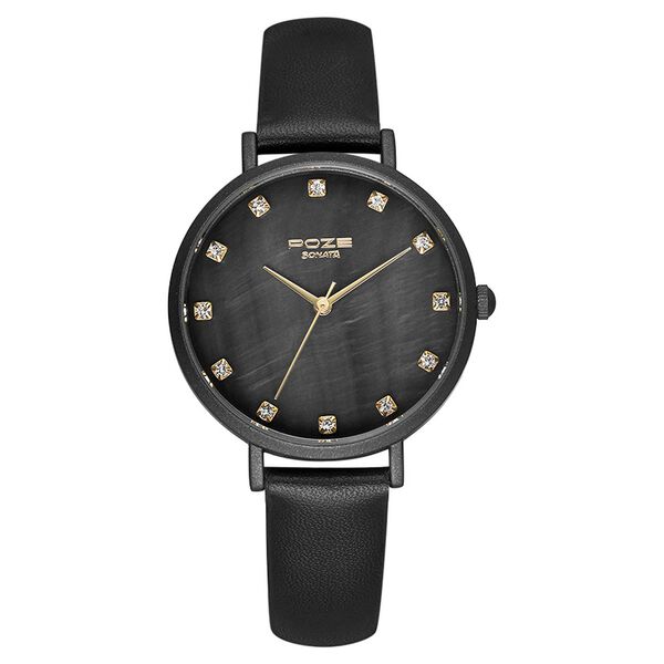 Poze by Sonata Quartz Analog Black Dial PU Leather Strap Watch for Women - image number 0