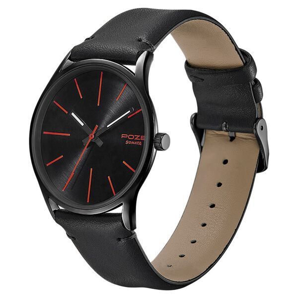Poze by Sonata Quartz Analog Black Dial PU Leather Strap Watch for Men - image number 2