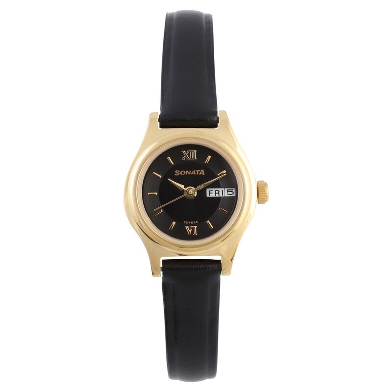 Sonata Quartz Analog with Day and Date Black Dial Leather Strap Watch for Women - image number 0