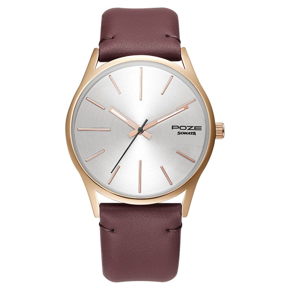 Poze by Sonata Quartz Analog Silver Dial PU Leather Strap Watch for Men-image-46