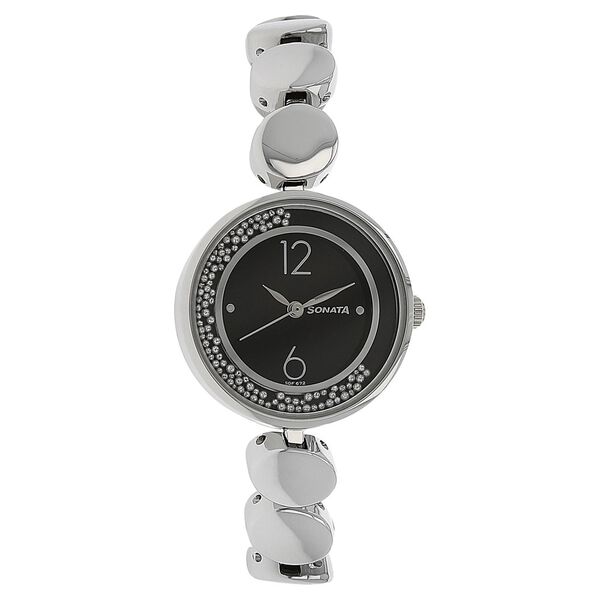 Sonata Quartz Analog Black Dial Metal Strap Watch for Women - image number 0