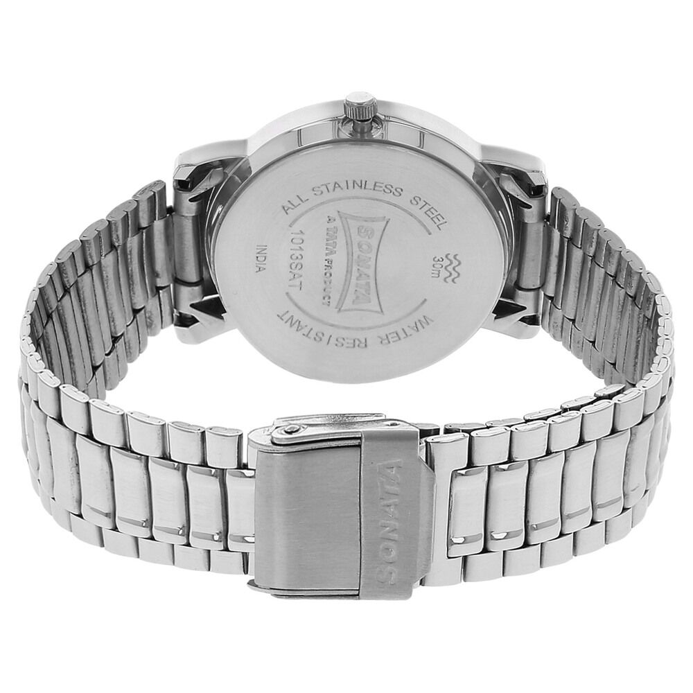 Buy Online Sonata Quartz Analog with Day and Date White Dial Stainless Steel Strap Watch for Men ns1013sm06 Sonata