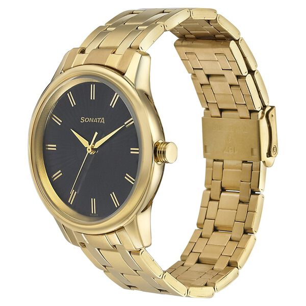 Sonata Quartz Analog Black Dial Metal Strap Watch for Men - image number 1