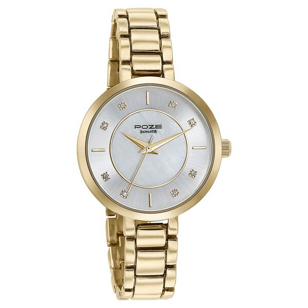 Sonata Poze Quartz Analog White Dial Metal Strap Watch For Women - image number 2