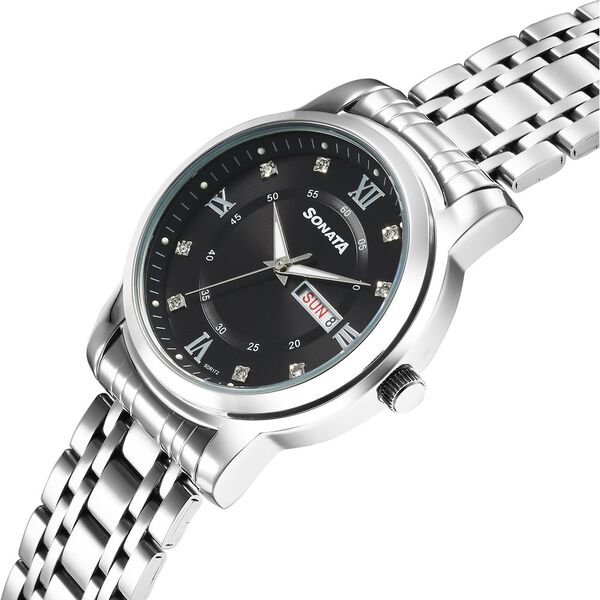 Sonata Wedding Quartz Analog Black Dial Stainless Steel Strap Watch For Men - image number 1