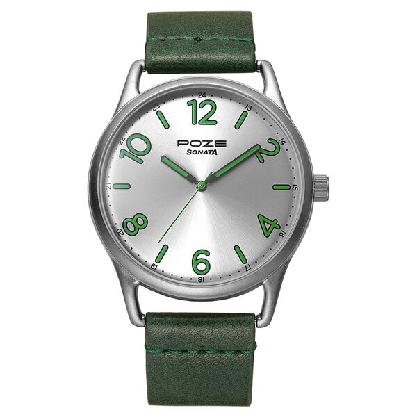 Poze by Sonata Quartz Analog Silver Dial PU Leather Strap Watch for Men - image number 0