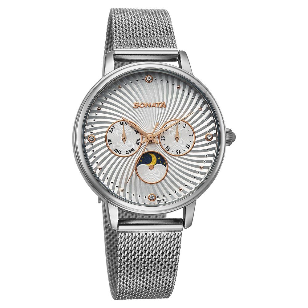 Sonata Festive Quartz Multifunction Silver Dial Metal Strap Watch For Women-picture-22