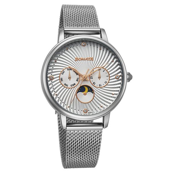 Sonata Festive Quartz Multifunction Silver Dial Metal Strap Watch For Women - image number 0
